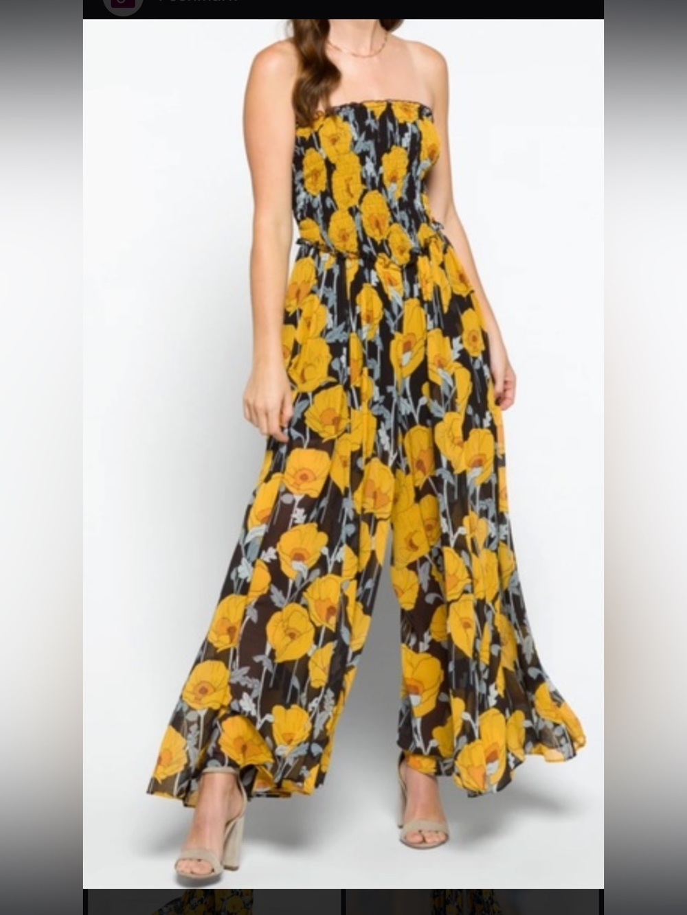 Free People Jumpsuit Sophia Yellow Blue Black Floral Print Size Small